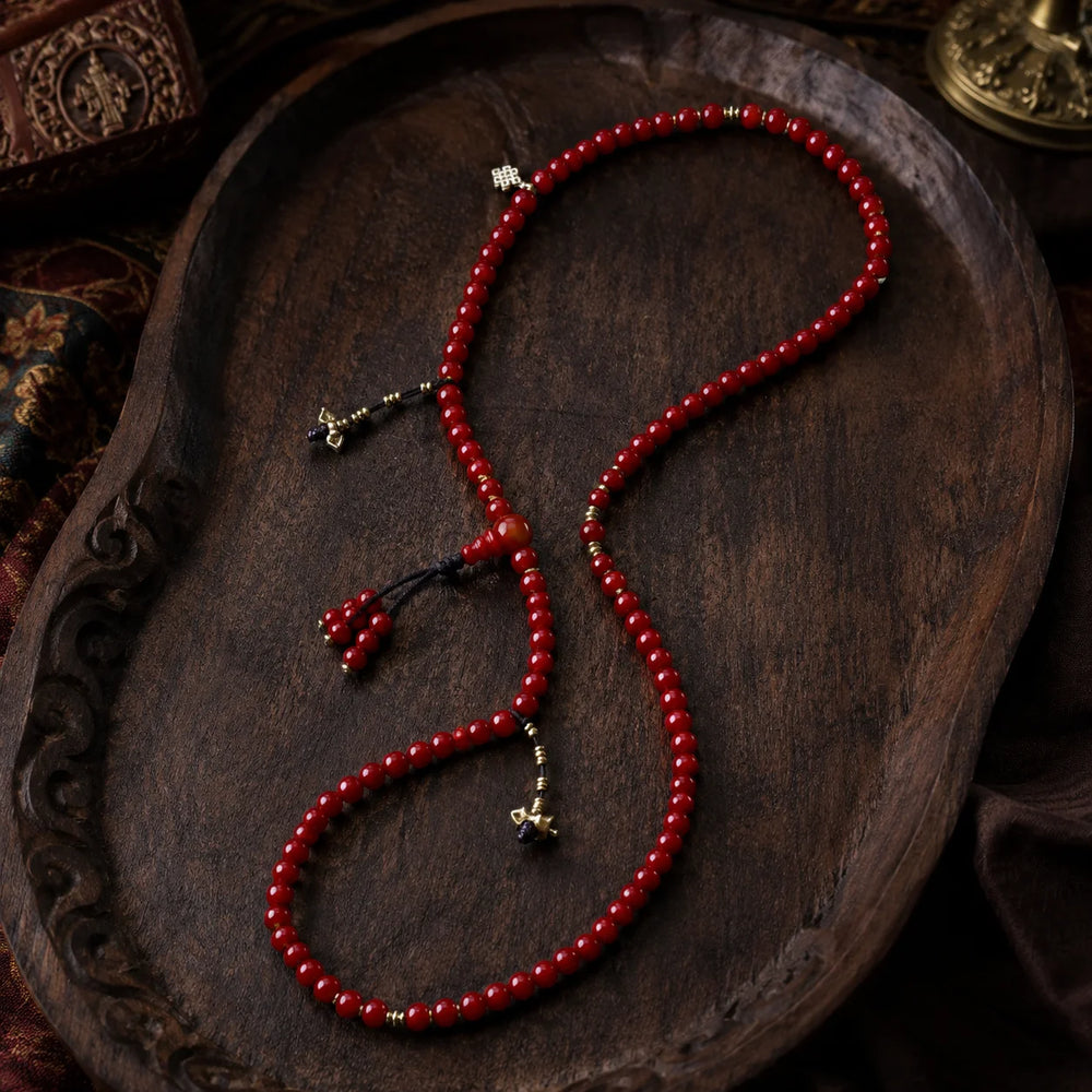 Tibetan-Inspired Red 108-Bead Hand Mala detail view 5 | Kailora