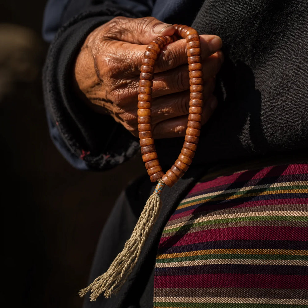 Tibetan-Inspired Yak Bone 54-Bead Hand Mala detail view 3 | Kailora