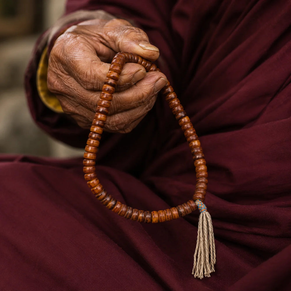 Tibetan-Inspired Yak Bone 54-Bead Hand Mala detail view 4 | Kailora