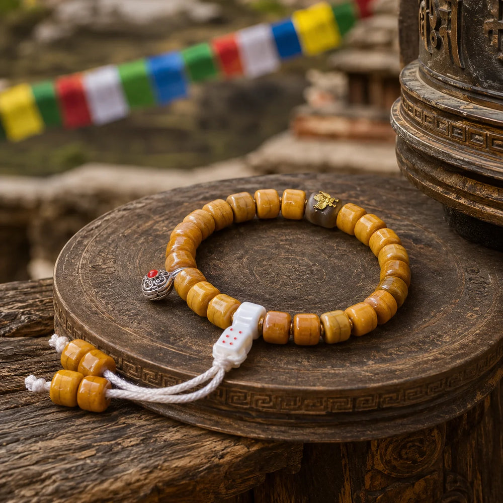 Tibetan-Inspired Yak Bone Barrel Bead Bracelet | Kailora detail view 4 | Kailora
