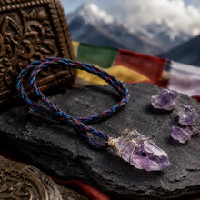 Tibetan Raw Amethyst Crystal Braided Cord Necklace