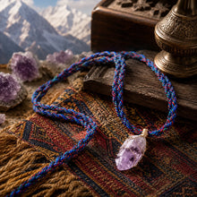 Tibetan Raw Amethyst Crystal Braided Cord Necklace