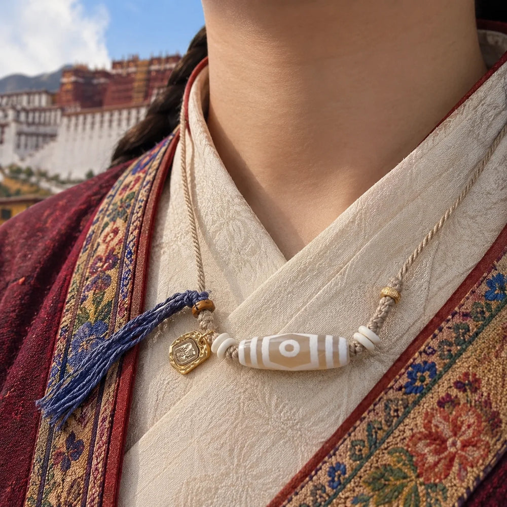 Kailora Tibetan Dzi Agate Cord Necklace | Zaki Lhamo Charm detail view 9 | Kailora