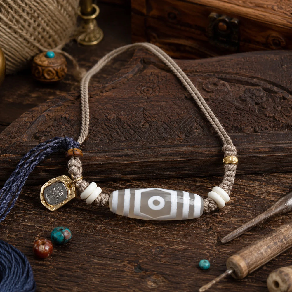 Kailora Tibetan Dzi Agate Cord Necklace | Zaki Lhamo Charm detail view 10 | Kailora