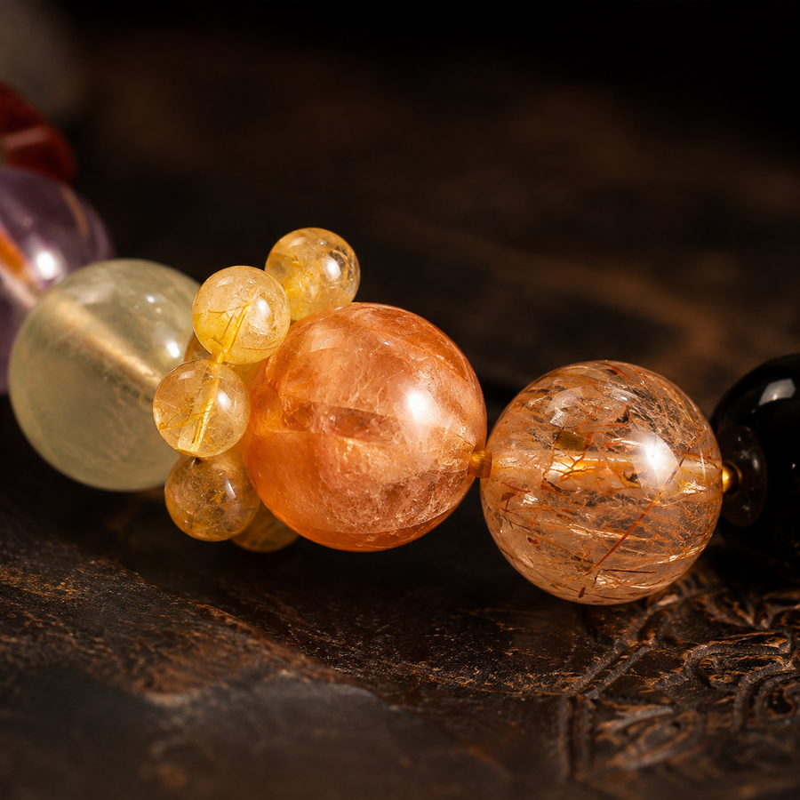 Kailora Abundance Mosaic natural crystal bracelet golden crystal accent detail detail view 4 | Kailora