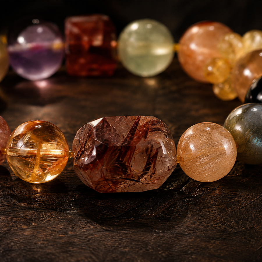 Kailora Abundance Mosaic natural crystal bracelet faceted crystal centerpiece detail detail view 3 | Kailora