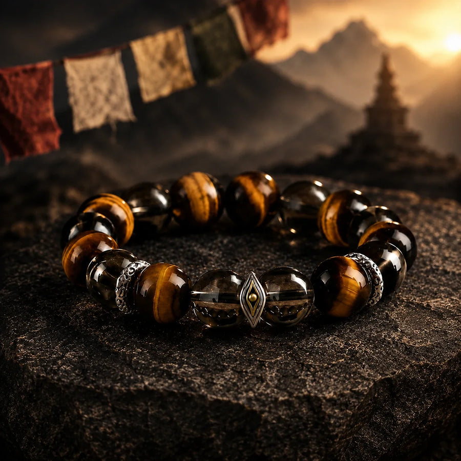 Eye of Insight Tiger’s Eye bracelet in a Himalayan-inspired mountain setting detail view 7 | Kailora