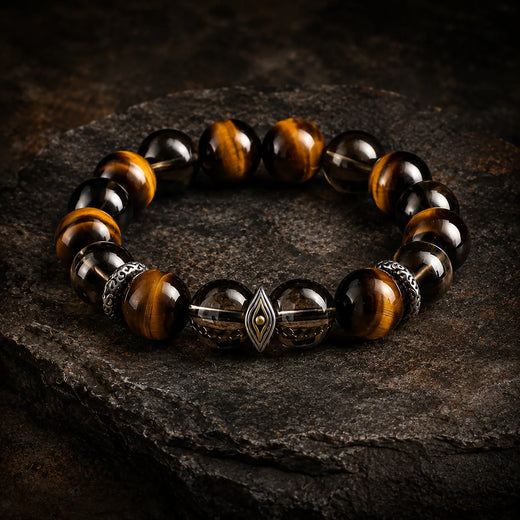 Tibetan-Inspired Natural Tiger’s Eye & Smoky Quartz Bracelet | Kailora