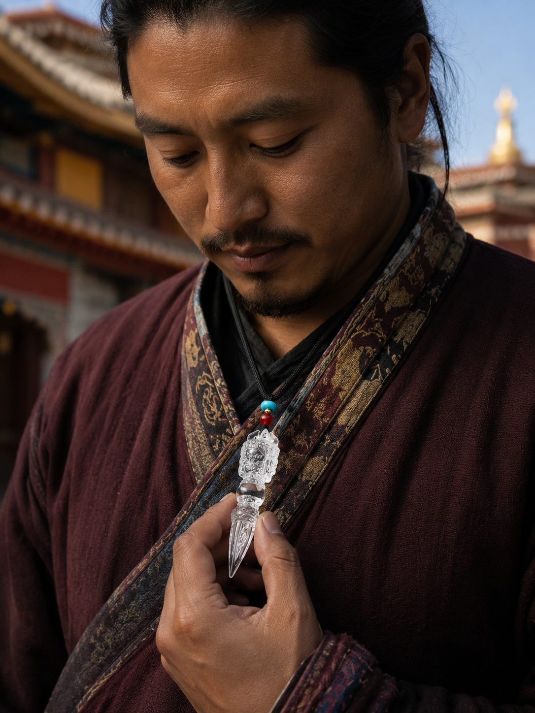 Tibetan-Inspired Natural Clear Quartz Phurba Pendant Necklace | Kailora