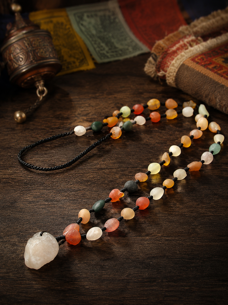 Close-up of natural colorful agate beads on Kailora necklace detail view 2 | Kailora
