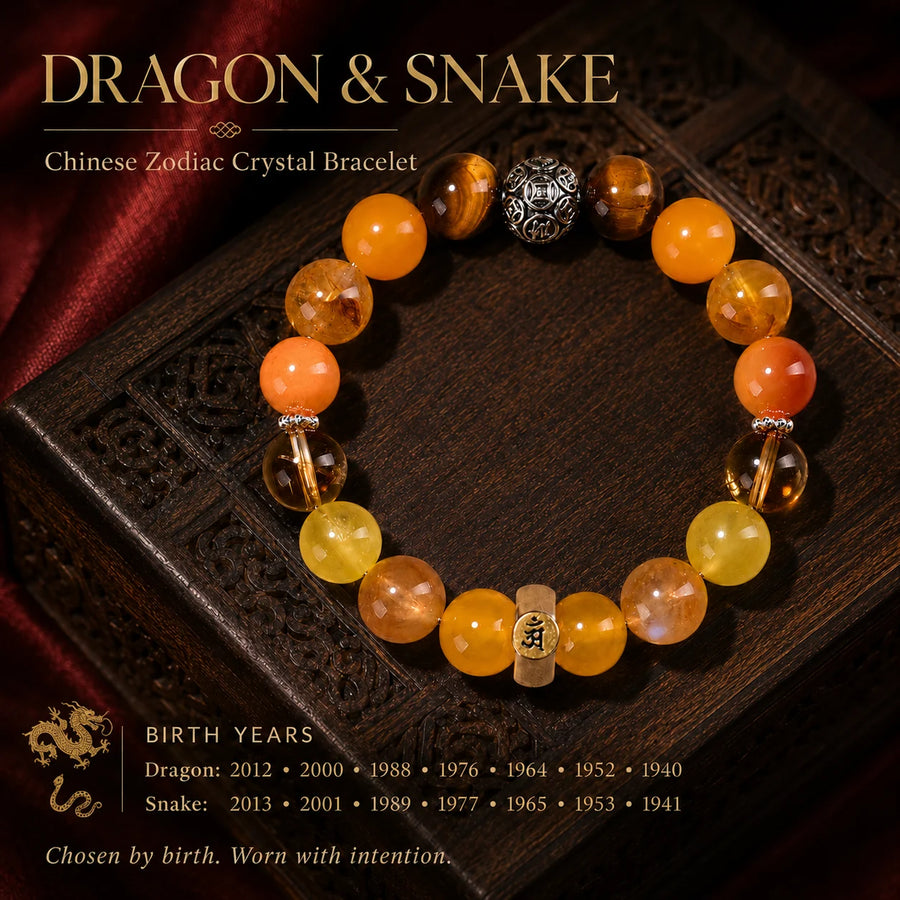 Dragon and Snake Chinese zodiac bracelet birth years guide detail view 2 | Kailora