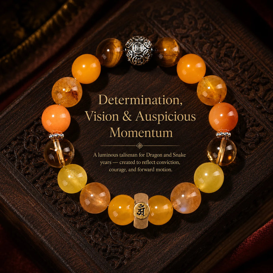 Dragon and Snake zodiac bracelet symbolism of determination vision and auspicious momentum detail view 3 | Kailora