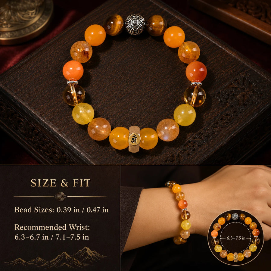 Dragon and Snake zodiac bracelet bead size and wrist fit guide in inches detail view 6 | Kailora