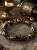 Tibetan-inspired styling image for Tibetan Dzi Agate Bracelet - Intuition & Awakening Series thumbnail 6 | Kailora