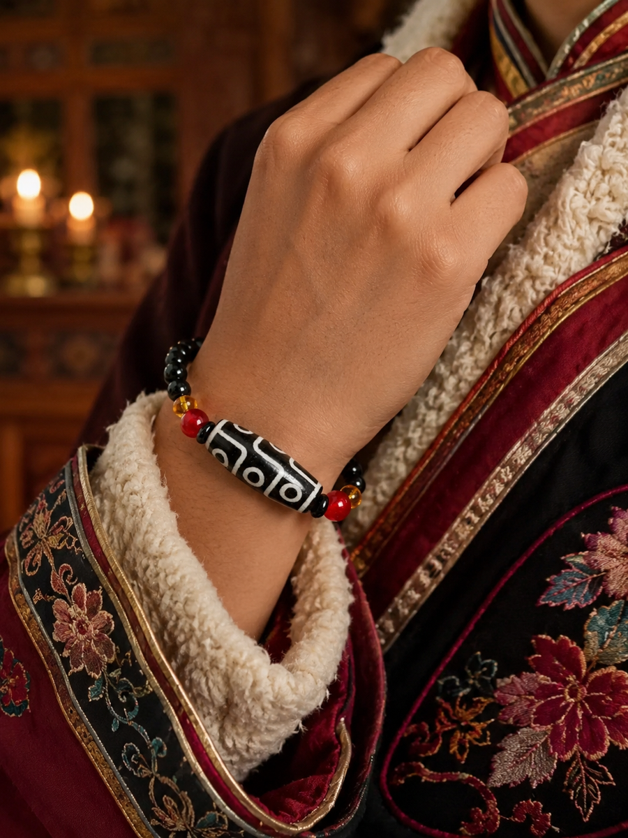 Braided cord and agate Dzi bead details on Kailora intuition bracelet detail view 4 | Kailora