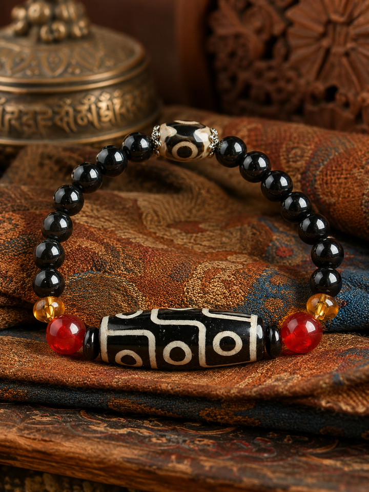 Tibetan Dzi Bead Bracelet for Intuition & Awakening front view by Kailora