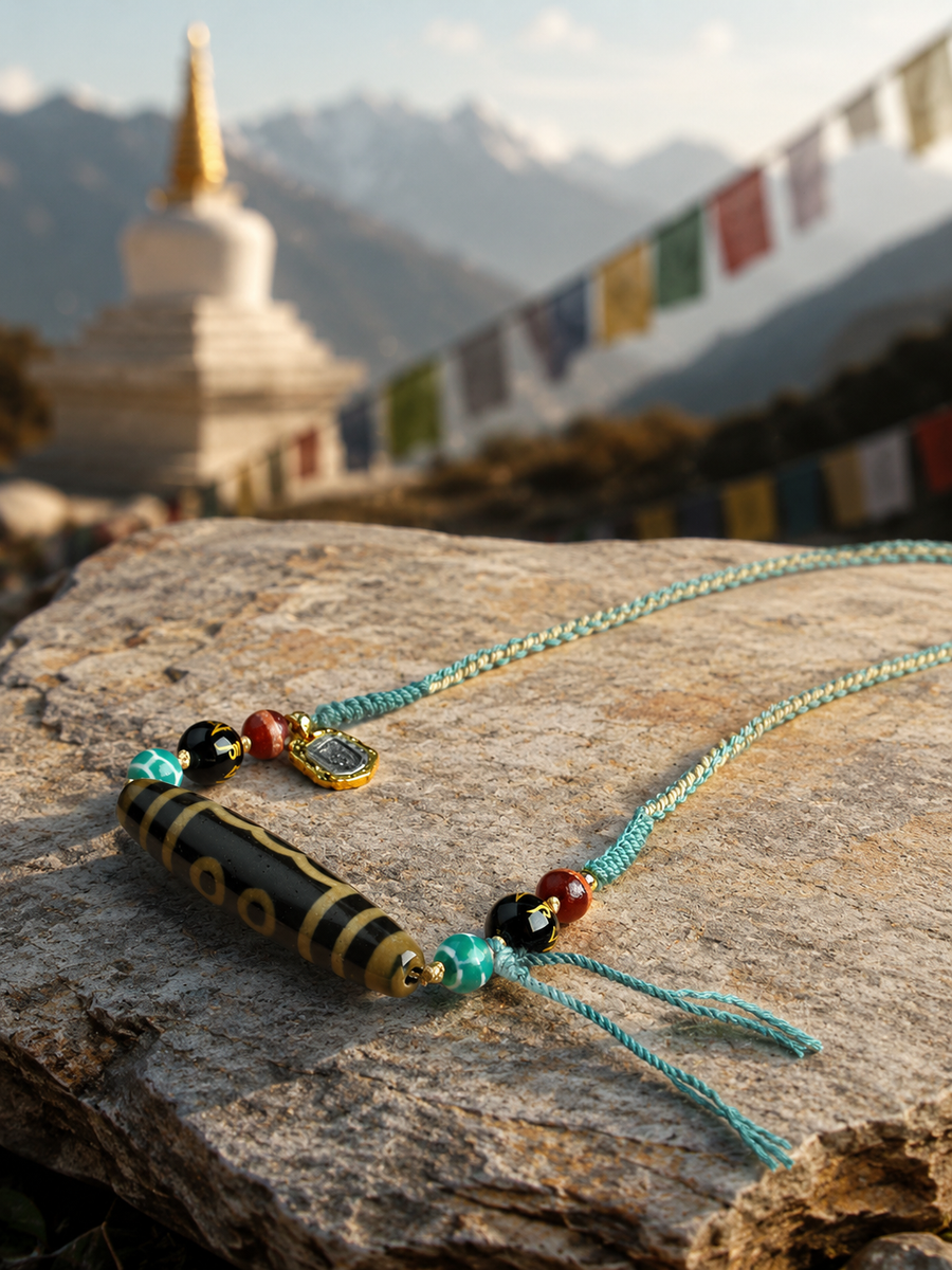 Kailora packaging for natural agate Dzi cord necklace detail view 5 | Kailora