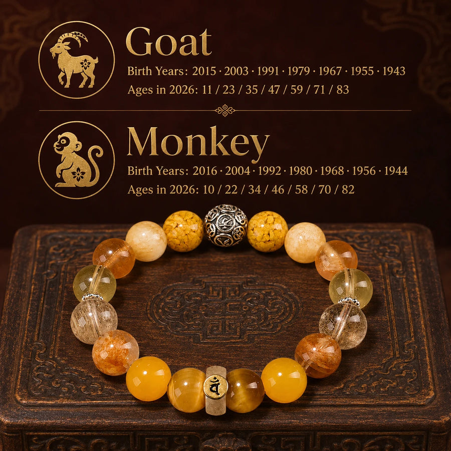 Goat and Monkey Chinese zodiac bracelet birth years guide detail view 2 | Kailora