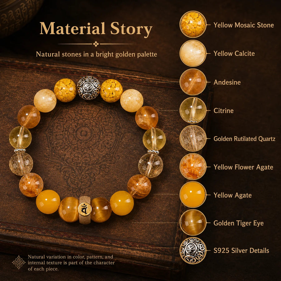 Goat and Monkey zodiac bracelet natural golden stone materials detail view 4 | Kailora