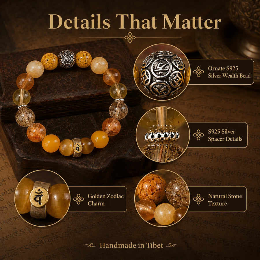 Goat and Monkey zodiac bracelet S925 silver and natural stone details detail view 5 | Kailora