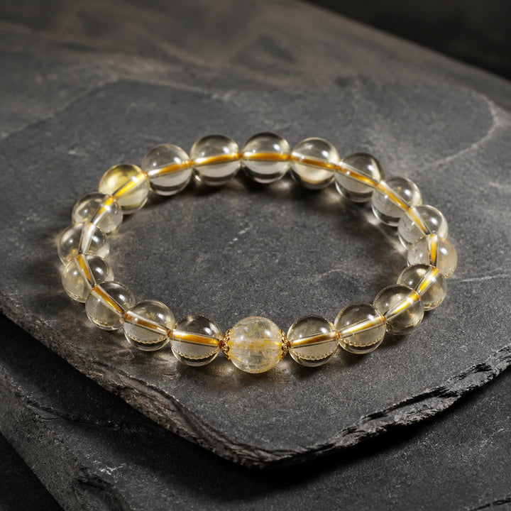 Kailora Golden Intention natural citrine and golden rutilated quartz bracelet handcrafted in Tibet