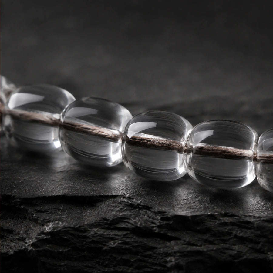 Close-up of natural clear quartz from Tibet with Brown Cord detail view 7 | Kailora