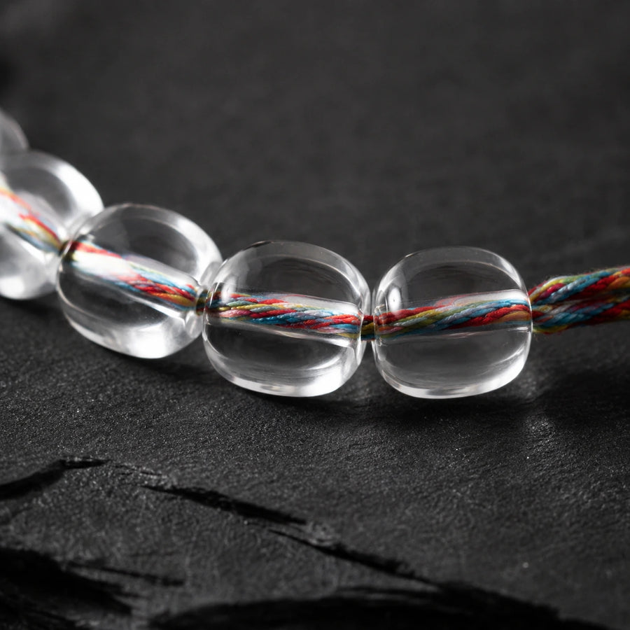 Close-up of natural clear quartz from Tibet with Five-Color Cord detail view 5 | Kailora