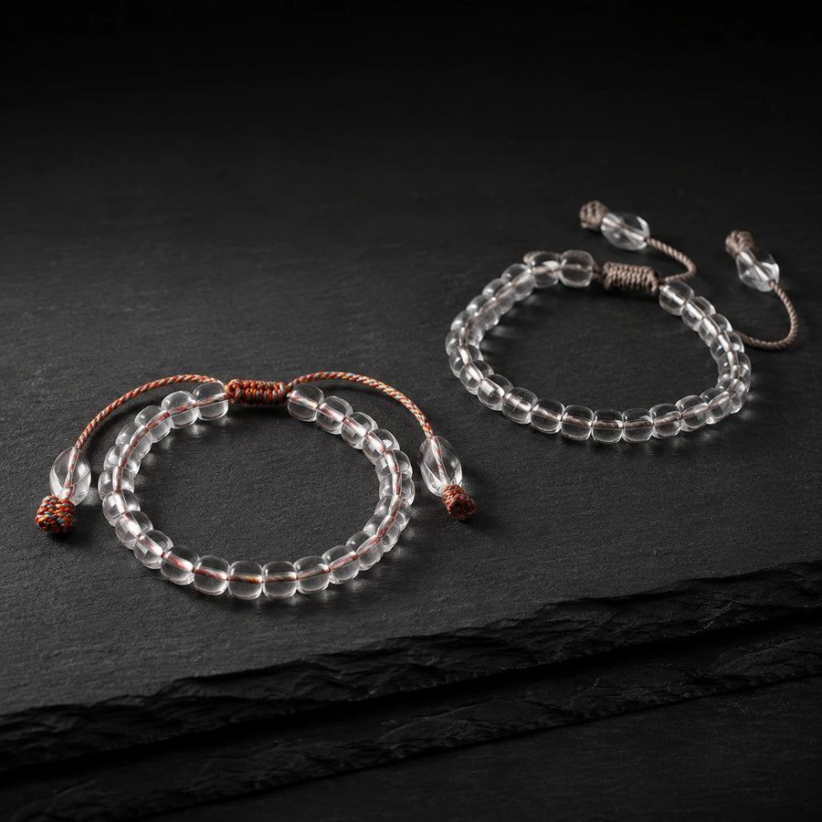 Five-Color and Brown Cord Tibetan clear quartz bracelets by Kailora detail view 3 | Kailora