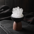 Natural Himalayan Tibetan crystal cluster in Kailora Ritual Stone with black textured bowl and wood-grain base thumbnail 1 | Kailora
