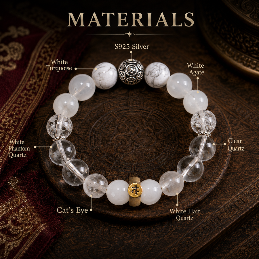Horse zodiac bracelet natural white stone materials detail view 4 | Kailora