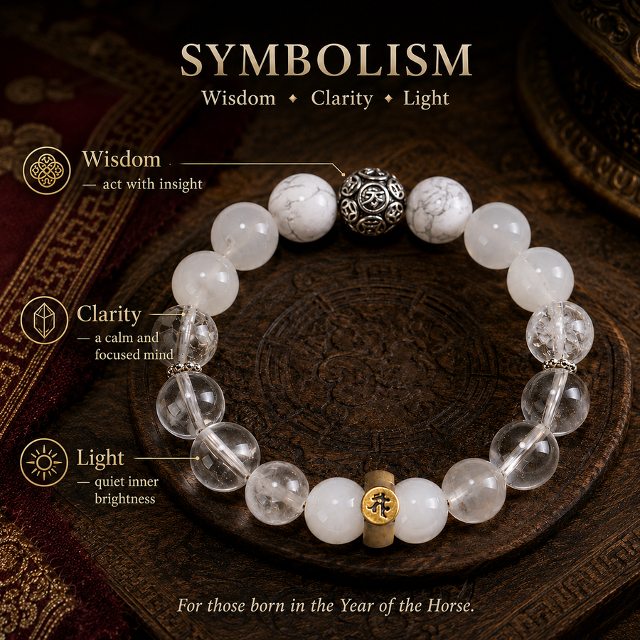 Horse zodiac bracelet symbolism of wisdom clarity and inner light detail view 3 | Kailora