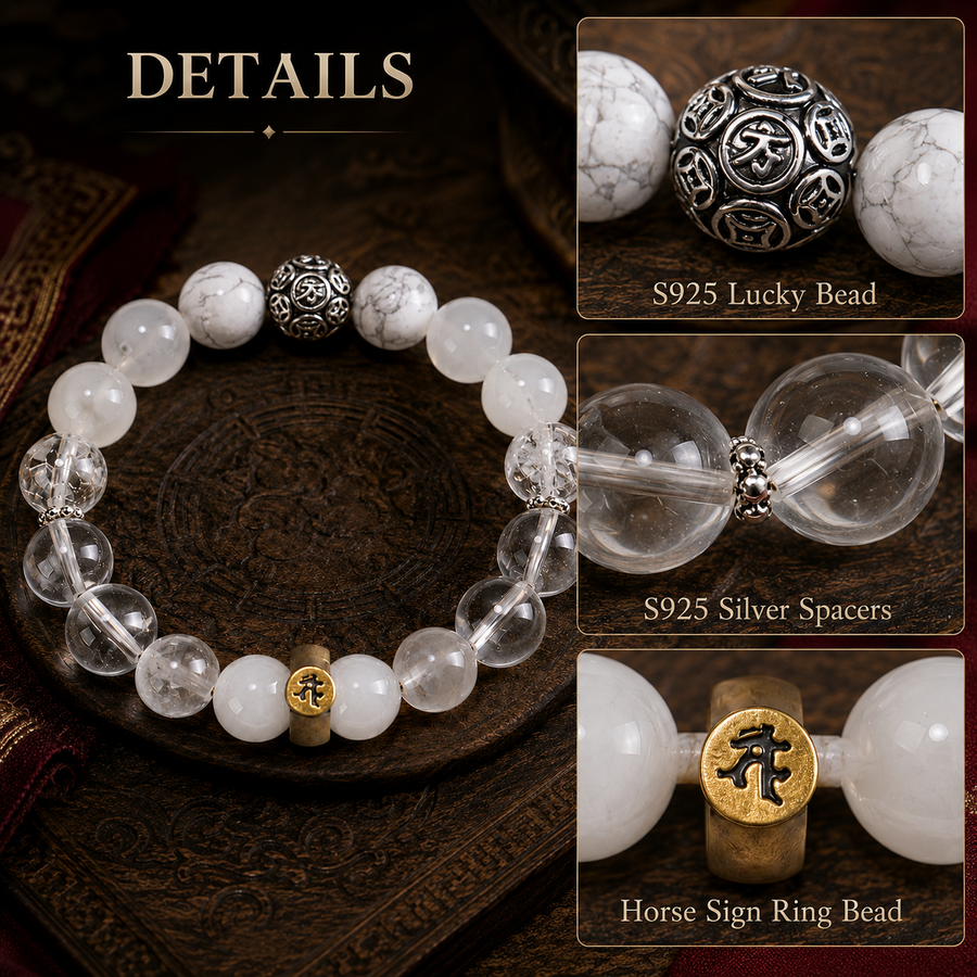 Horse zodiac bracelet S925 silver bead and circular Horse sign ring detail detail view 5 | Kailora