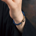 Lapis lazuli and brass bracelet worn on wrist thumbnail 3 | Kailora