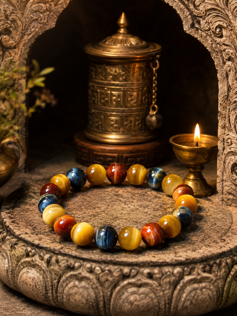 Handcrafted cord and bead details on Multicolor Tiger Eye Bracelet detail view 4 | Kailora