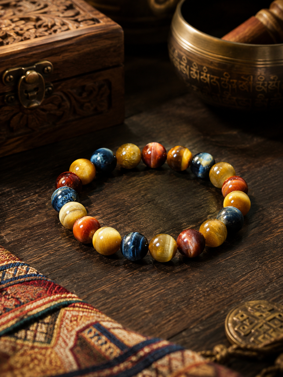 Natural multicolor Tiger’s Eye bracelet front view by Kailora detail view 1 | Kailora