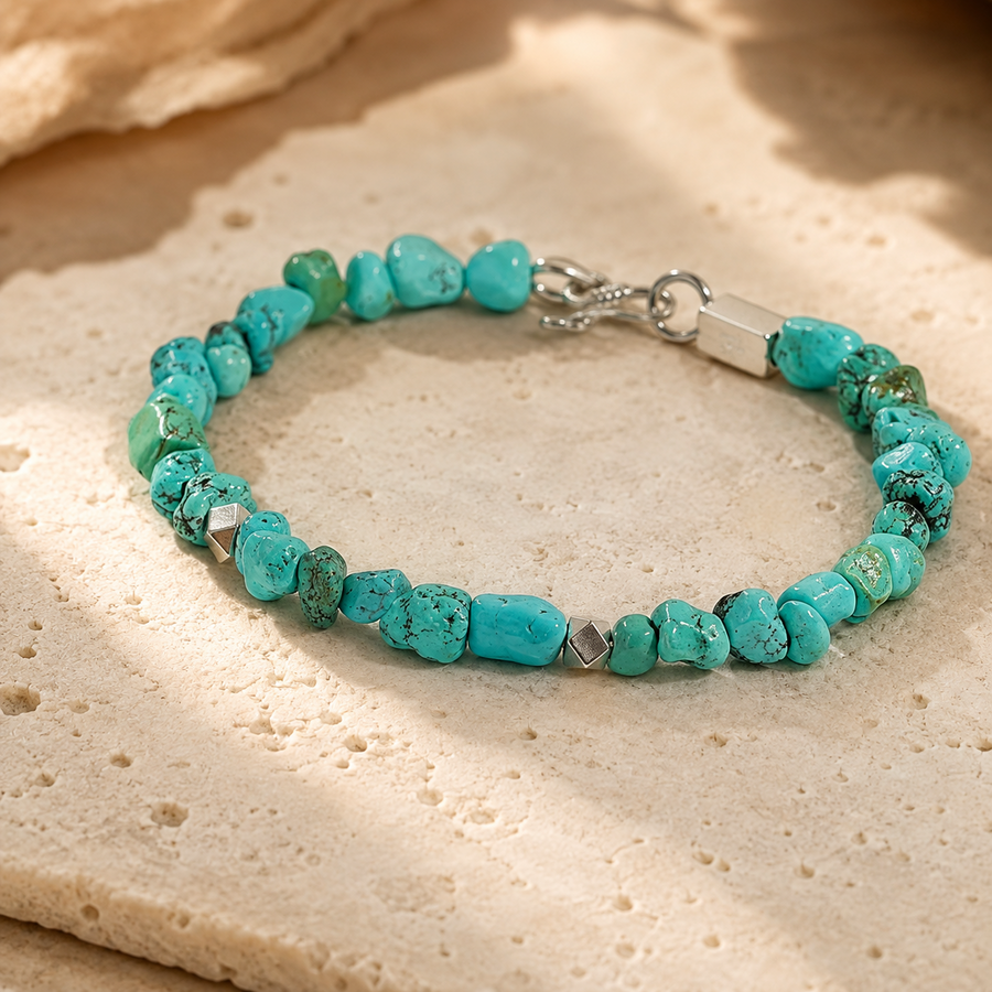 Natural turquoise bracelet with 925 sterling silver accents detail view 2 | Kailora
