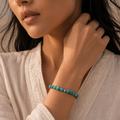 Woman wearing handmade natural turquoise stone bracelet thumbnail 3 | Kailora