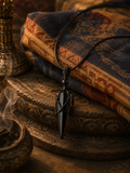 Waxed cord and stone pendant details on Kailora spike necklace thumbnail 4 | Kailora