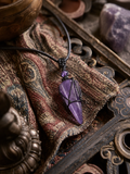 Close-up detail of adjustable waxed cord spike necklace by Kailora thumbnail 7 | Kailora