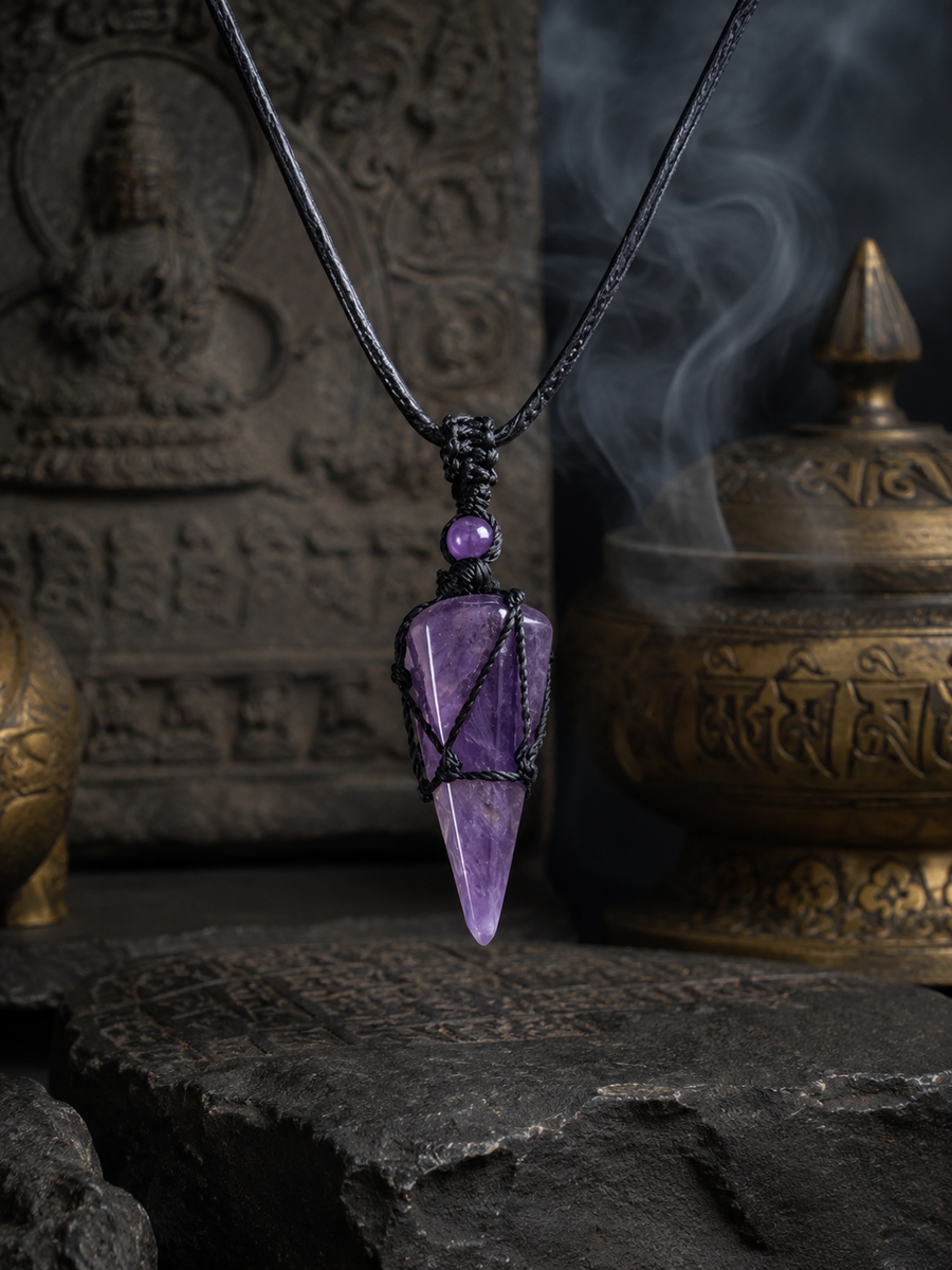 Stone spike pendant close-up on waxed cord by Kailora detail view 10 | Kailora