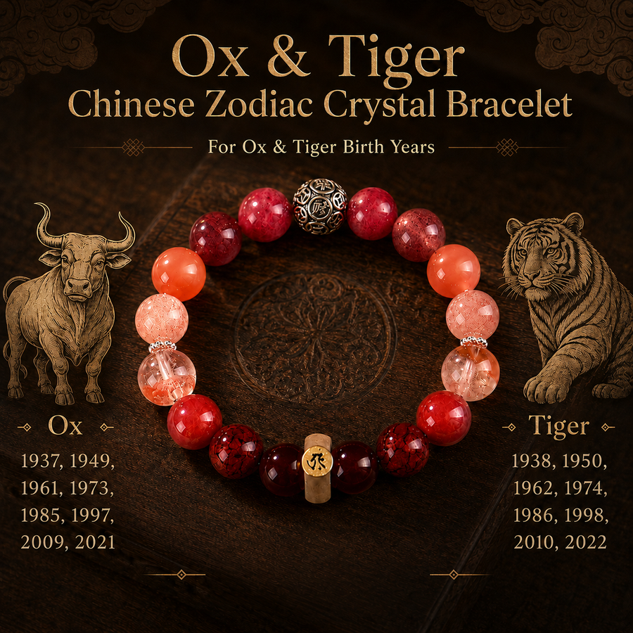 Ox and Tiger Chinese zodiac bracelet birth years guide detail view 2 | Kailora