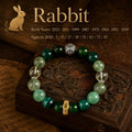 Rabbit Chinese zodiac bracelet birth years guide with natural green stones thumbnail 2 | Kailora