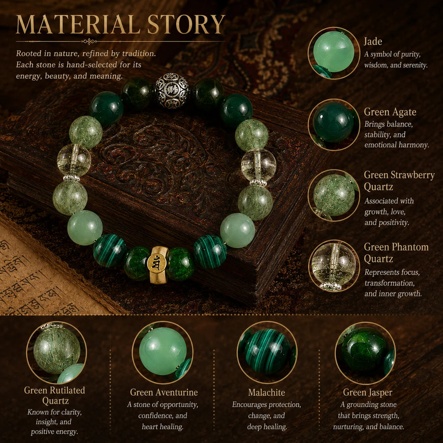 Rabbit zodiac bracelet natural green stone material story detail view 4 | Kailora