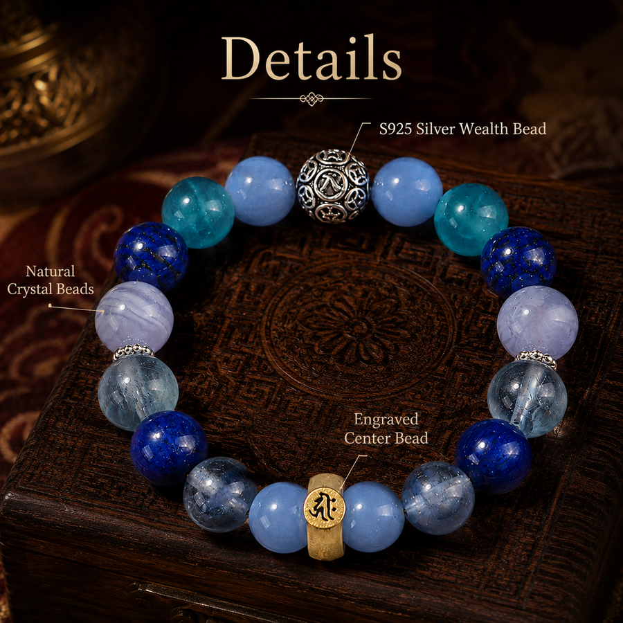 Rat zodiac bracelet S925 silver focal bead and natural crystal details detail view 5 | Kailora