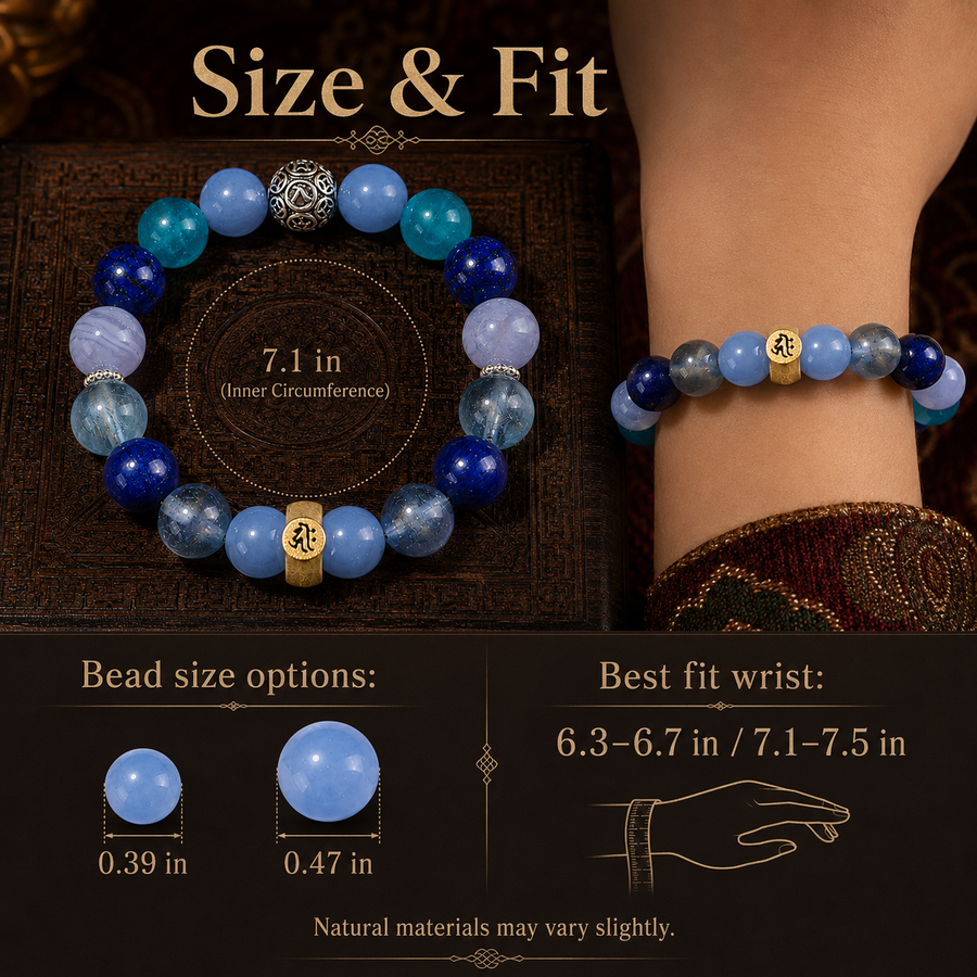 Rat zodiac bracelet bead size and wrist fit guide in inches detail view 6 | Kailora