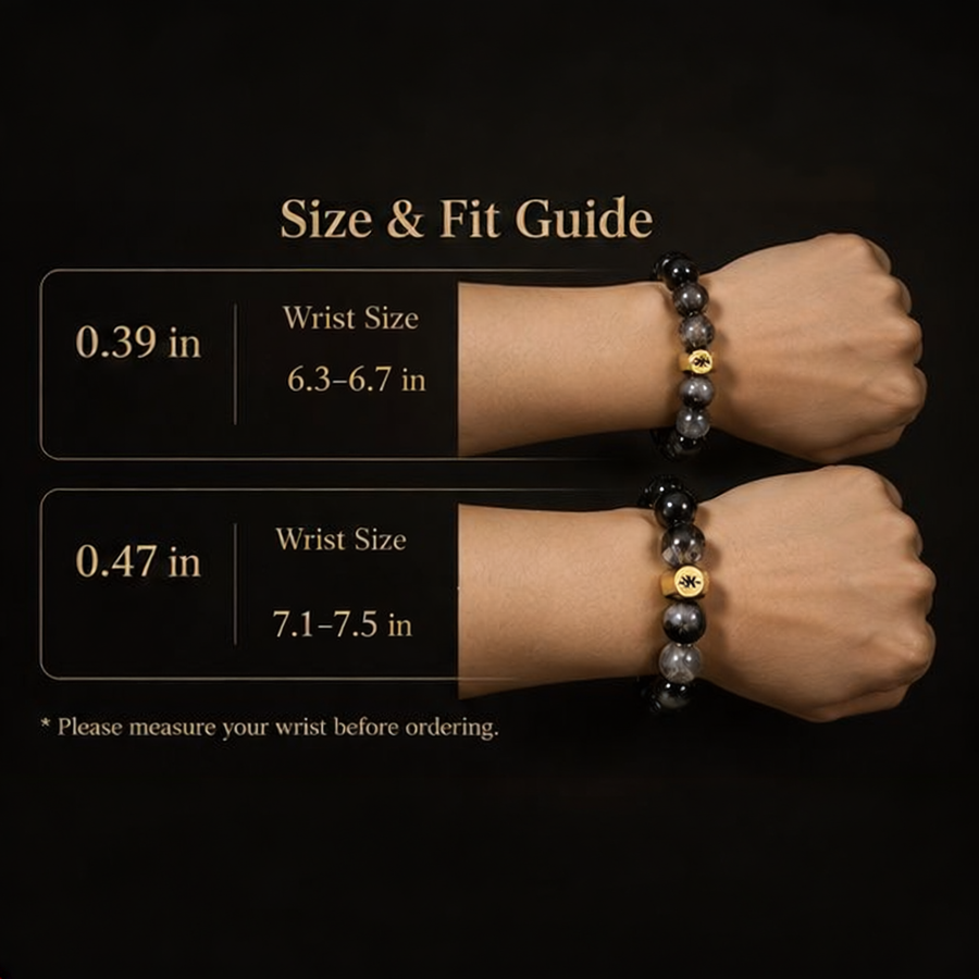 Rooster zodiac bracelet bead size and wrist fit guide in inches detail view 6 | Kailora