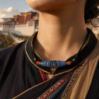 Kailora Tibetan Blue Eye Agate Dzi-Inspired Leather Cord Necklace thumbnail 6 | Kailora