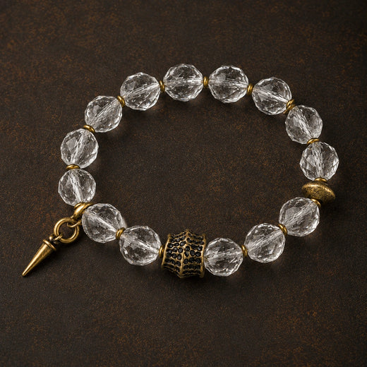 Tibetan-Inspired Clear Quartz & Brass Bracelet