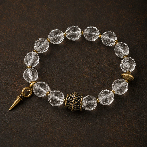 Tibetan-Inspired Clear Quartz & Brass Bracelet