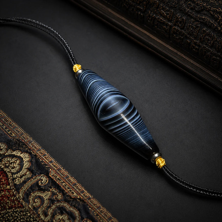 Tibetan-Inspired Eye Agate Cord Necklace for Grounding | Kailora detail view 3 | Kailora
